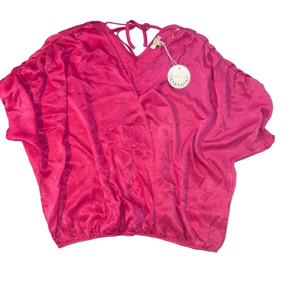 Umgee NWT Hot Pink V-Neck Tie-Back Blouse